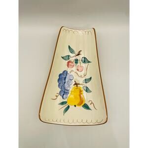 Stangl Pottery Vintage Ceramic Clay Curved Rectangle Footed Dish Fruit Pattern